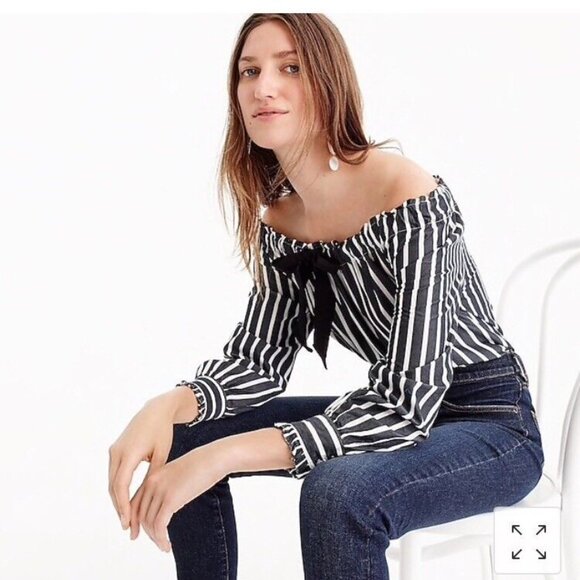 J. Crew Striped Off The Shoulder Top With Bow Size XS - Picture 1 of 9